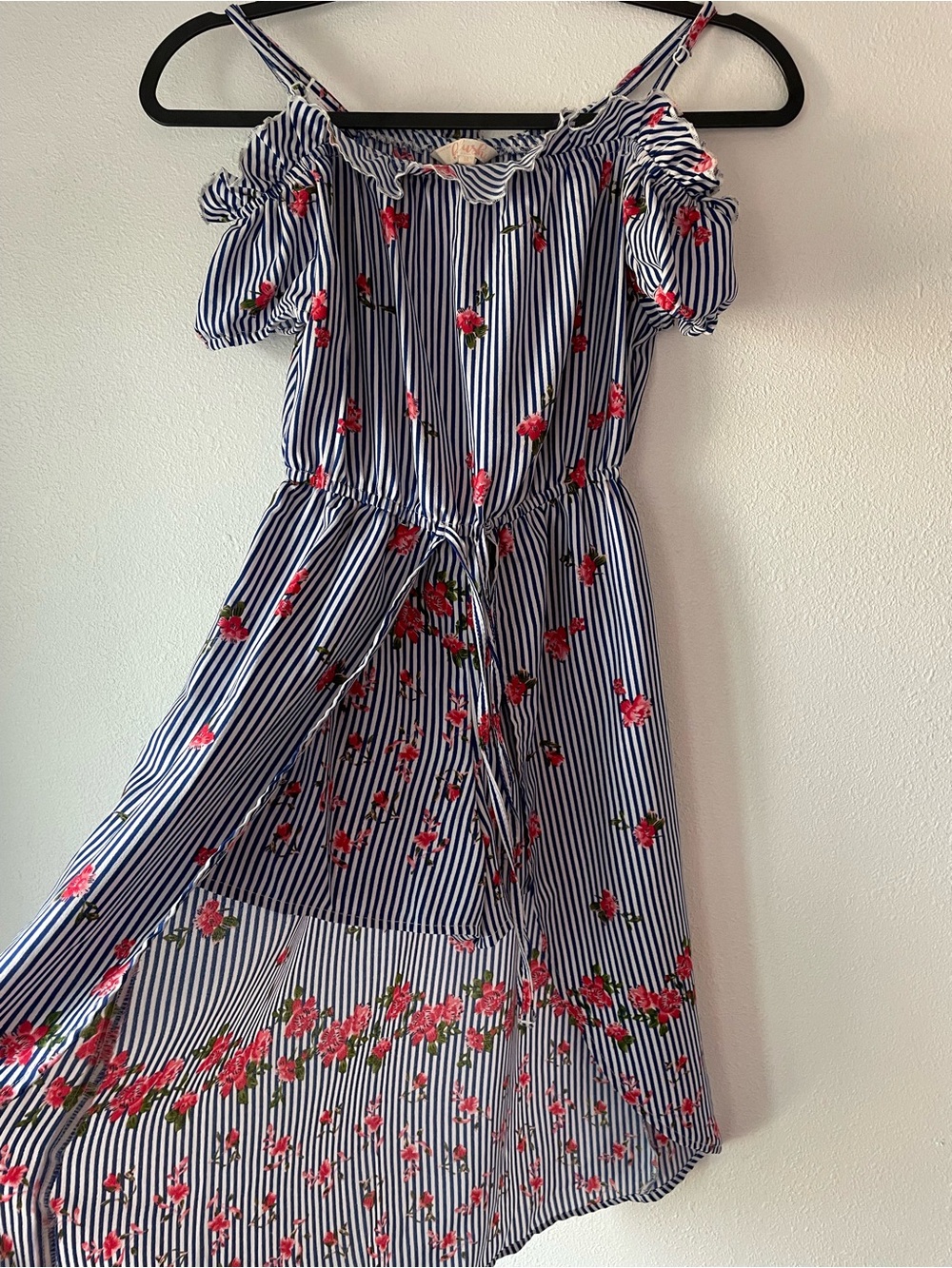 Lush Navy Stripe Dress with Red Floral